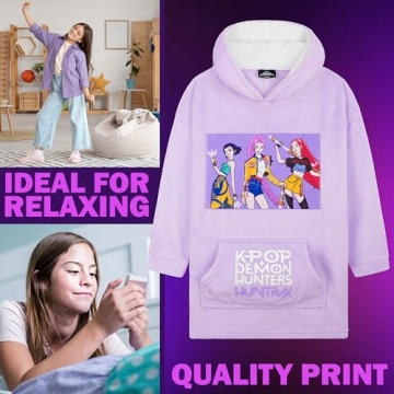 KPop Demon Hunters Huntrix Fleece Wearable Blanket Hoodie for Girls 6–14 Yrs Officially Licensed K...