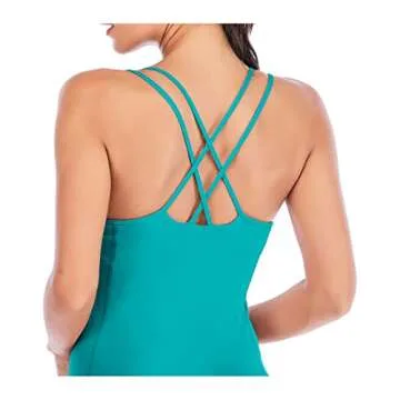 RUNNING GIRL Yoga Tank Tops for Women Built in Shelf Bra B/C Cups Strappy Back Activewear Workout Compression Tops