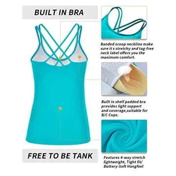 RUNNING GIRL Yoga Tank Tops for Women Built in Shelf Bra B/C Cups Strappy Back Activewear Workout Compression Tops