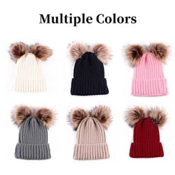 Baby Winter Knit Hat with Pom Poms Warm Stretchy