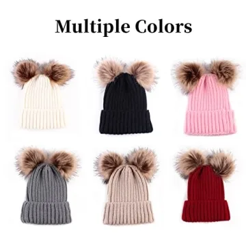 Baby Winter Knit Hat with Pom Poms Warm Stretchy