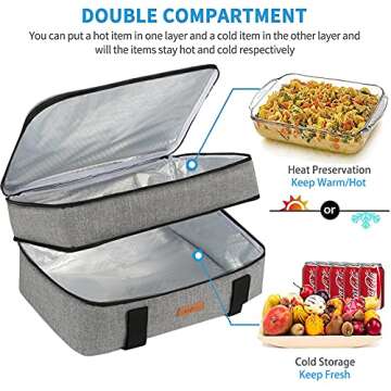 Ingkee Insulated Casserole Carrier Double Decker Thermal Tote Bag for Hot or Cold Food Transport Pot...