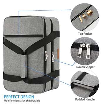 Ingkee Insulated Casserole Carrier Double Decker Thermal Tote Bag for Hot or Cold Food Transport Potluck Parties Picnic Cookouts Fits 9"x13" Baking Dish, Grey Double Compartment