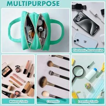 TESAFNG Chenille Letter Travel Makeup Bag, Preppy Patch Nylon Clear Cosmetic Tote with Handle and Zipper, Waterproof Large Snack & Stuff Bag Toiletry Storage Pouch for Women Girls (Green-Stuff)