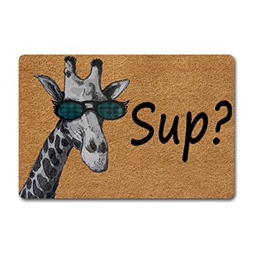 NICESIR Entrance Welcome Mat Happy Doormats Sup Cool Giraffe What's Up(23.6 X 15.7 inch) Non-Woven F...