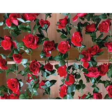 2 Pack (16FT) Artificial Rose Vine Flowers Plants Fake Flower Vine for Wedding Home Garden Craft Art...