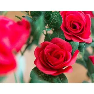 2 Pack (16FT) Artificial Rose Vine Flowers Plants Fake Flower Vine for Wedding Home Garden Craft Art Decor Valentine's Day Mother's Day Party Decoration Red