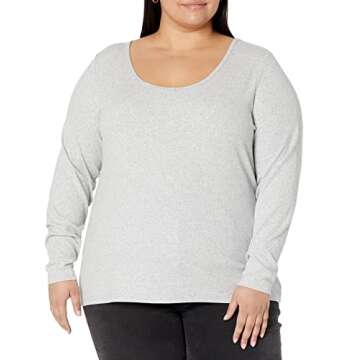 Amazon Essentials Sweater for Women, Long Sleeve Slim-Fit Rib Scoop Neck (Available in Plus Size), Pack of 2, Grey/White, Large