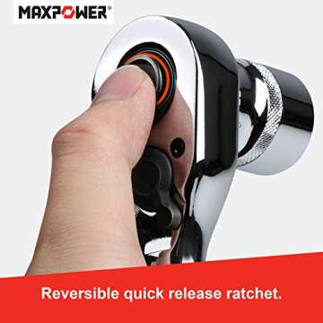 MAXPOWER 22pcs 1/2-inch Ratcheting Socket Wrench Set - Pro Grade 72 Teeth Quick Release Reversible Ratchet Half-inch Handle with Metric, Inch Sockets and 3-Inch Extension Bar
