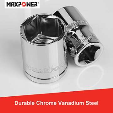 MAXPOWER 22pcs 1/2-inch Ratcheting Socket Wrench Set - Pro Grade 72 Teeth Quick Release Reversible Ratchet Half-inch Handle with Metric, Inch Sockets and 3-Inch Extension Bar