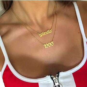 MeMoShe Layered Choker Name Necklace Personalized with Heart, Custom Nameplate Pendant 18K Gold Plat...