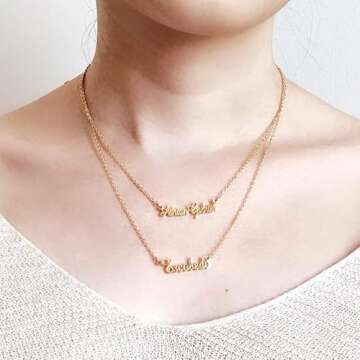 MeMoShe Layered Choker Name Necklace Personalized with Heart, Custom Nameplate Pendant 18K Gold Plated Christmas Gift (18K Gold-2 Names)