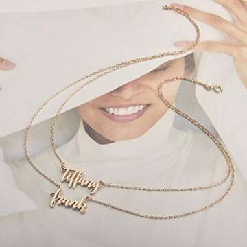 MeMoShe Layered Choker Name Necklace Personalized with Heart, Custom Nameplate Pendant 18K Gold Plated Christmas Gift (18K Gold-2 Names)