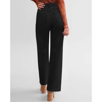 Yewfirm Black Jeans Womens High Waisted Ankle Length Womens Black Jeans Straight Leg Raw Hem Loose S...