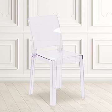 Flash Furniture Emilie Ghost Chair with Square Back in Transparent Crystal
