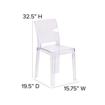 Flash Furniture Emilie Ghost Chair with Square Back in Transparent Crystal