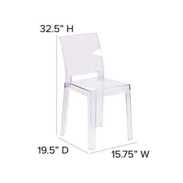 Flash Furniture Emilie Ghost Chair with Square Back in Transparent Crystal