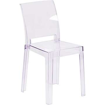 Flash Furniture Emilie Ghost Chair with Square Back in Transparent Crystal