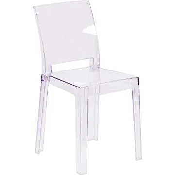 Flash Furniture Emilie Ghost Chair with Square Back in Transparent Crystal