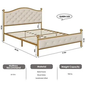 Elegant Queen Size Platform Bed Frame - No Box Spring Needed