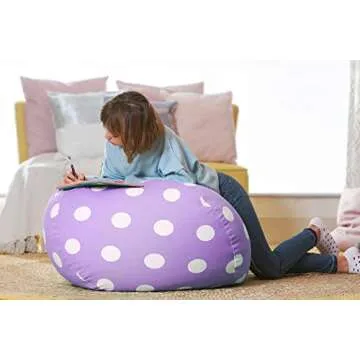Aubliss Stuffed Animal Bean Bag Storage Chair, Beanbag Covers Only for Organizing Plush Toys, Turns into Bean Bag Seat for Kids When Filled, Large 38"-Canvas Dot Light Purple