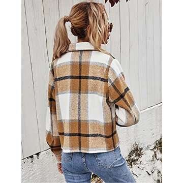 Lentta Women's Cropped Plaid Shacket Jacket Fall Fashion Flannel Wool Blend Shirt Coat(Coffee-S)