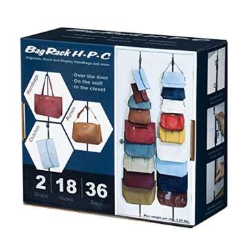 Perfect Curve Over-The-Door Handbag and Purse Organizer for 18 Handbags or Purses. Black.