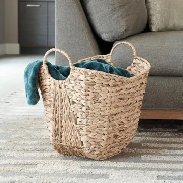 Tall Water Hyacinth Wicker Basket with Handles | Stylish Storage