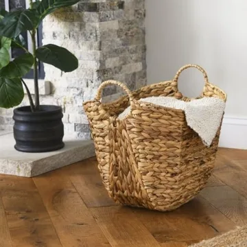 Tall Water Hyacinth Wicker Basket with Handles | Stylish Storage