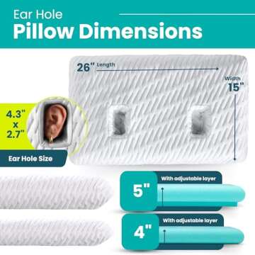 BLISSBURY Ear Pillow with Ear Hole for Sleeping with Sore Ear Pain | Ear Piercing Pillow | Adjustable Memory Foam Pillow with Holes for chondrodermatitis CNH | Piercing Pillow for Side Sleepers