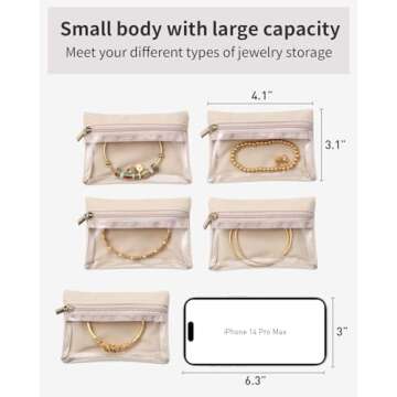 Vlando 6 Pcs Travel Jewelry Organizer Velvet Jewelry Pouch with Zipper Clear Travel Jewelry Bag for Travel Business Trip Jewelry Pouch for girls Mothers Day Gifts for Mom