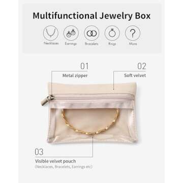 Vlando 6 Pcs Travel Jewelry Organizer Velvet Jewelry Pouch with Zipper Clear Travel Jewelry Bag for Travel Business Trip Jewelry Pouch for girls Mothers Day Gifts for Mom