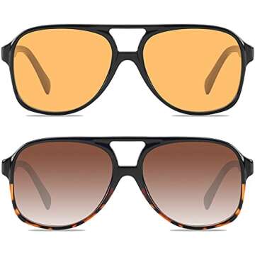 YDAOWKN Retro Aviator Sunglasses for Womens Mens Large Frame Classic 70s Vintage Sunglasses Aviators