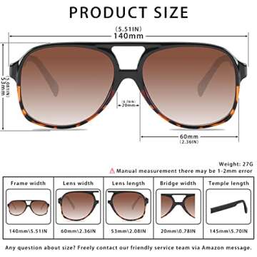 YDAOWKN Retro Aviator Sunglasses for Womens Mens Large Frame Classic 70s Vintage Sunglasses Aviators