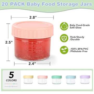 RowinsyDD 20 Pack Glass Baby Food Storage Containers, 4 oz Leakproof Baby Food Jars with Lids, Small Glass Food Containers for Infant Baby Food, Freezer & Microwave Safe, BPA Free