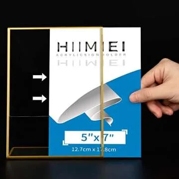 HIIMIEI 6 Pack Gold Sign Holders 5x7'' Acrylic Slanted Back Table Menu Display Stand, Wedding Table Numbers Holder
