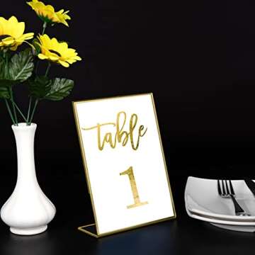 HIIMIEI 6 Pack Gold Sign Holders 5x7'' Acrylic Slanted Back Table Menu Display Stand, Wedding Table Numbers Holder