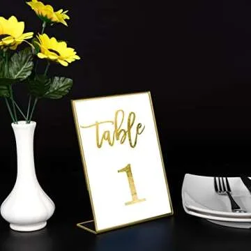 HIIMIEI 6 Pack Gold Sign Holders 5x7'' Acrylic Slanted Back Table Menu Display Stand, Wedding Table Numbers Holder