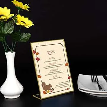 HIIMIEI 6 Pack Gold Sign Holders 5x7'' Acrylic Slanted Back Table Menu Display Stand, Wedding Table Numbers Holder