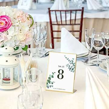 HIIMIEI 6 Pack Gold Sign Holders 5x7'' Acrylic Slanted Back Table Menu Display Stand, Wedding Table Numbers Holder