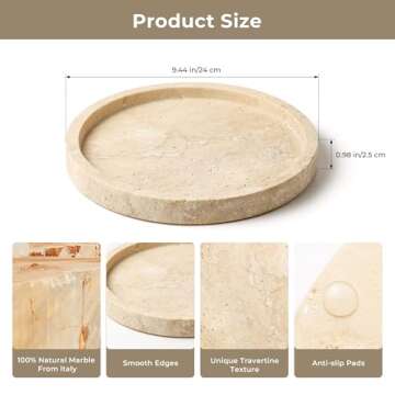 WORHE Natural Marble Vanity Tray for Bathroom Kitchen Dresser, Travertine Stone Decorative Trays for Jewelry, Perfume, Cosmetic, Candle, Round Countertop Storage Organizer for Home Decor Beige (WH019)
