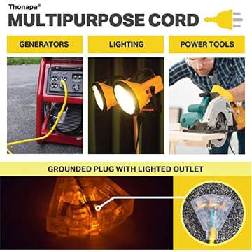 100 Ft Lighted 15 Amp Outdoor Extension Cord with 3 Outlets