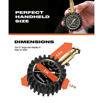 Vondior Heavy Duty Tire Pressure Gauge with Glow Dial