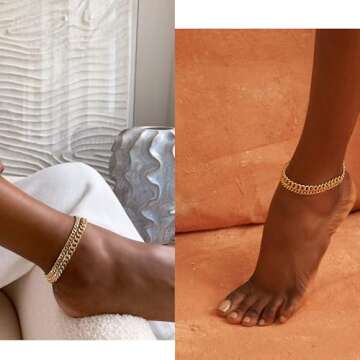 Foxgirl 14K Gold Plated Cuban Link Anklets Set for Women