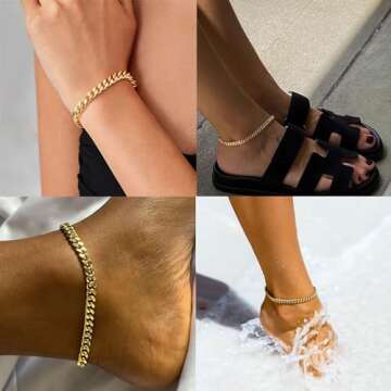 Foxgirl 14K Gold Plated Cuban Link Anklets Set for Women