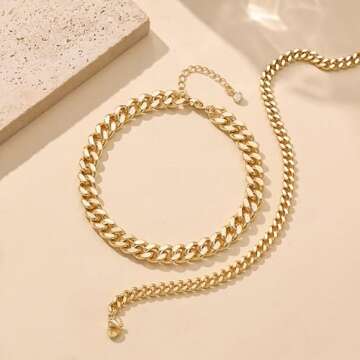 Foxgirl 14K Gold Plated Cuban Link Anklets Set for Women