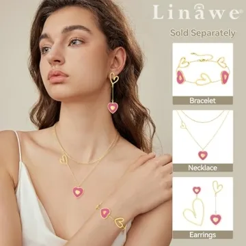 Linawe Gold Heart Bracelet for Women, Love Charm Bracelet, Hot Pink Fuschia Stainless Steel Cute Bracelets, Adjustable Chain Bracelet, Gift for Her Valentines Day Anniversary