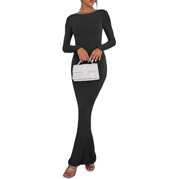 REORIA Women's Sexy V Backless Lounge Dress Wedding Guest Maxi