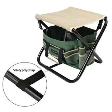 Finnhomy 10 Piece All-in-One Garden Tool Set Garden Folding Stool Seat with 1 Tote Bag, 5 Chrome Steel Garden Tools, 1 Pruning Shears, 1 Foam Kneeling Pad and 1 Pair Working Gloves