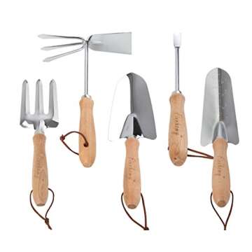 Finnhomy 10 Piece All-in-One Garden Tool Set Garden Folding Stool Seat with 1 Tote Bag, 5 Chrome Steel Garden Tools, 1 Pruning Shears, 1 Foam Kneeling Pad and 1 Pair Working Gloves